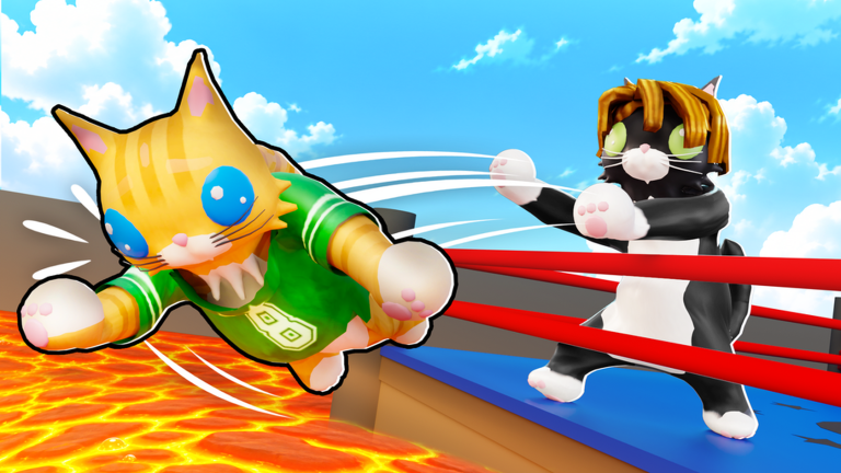 Two cats fighting in a boxing ring in Cat Battles on Roblox