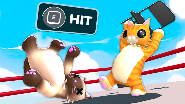 A cat hitting another cat with the interact prompt showing in Cat Battles